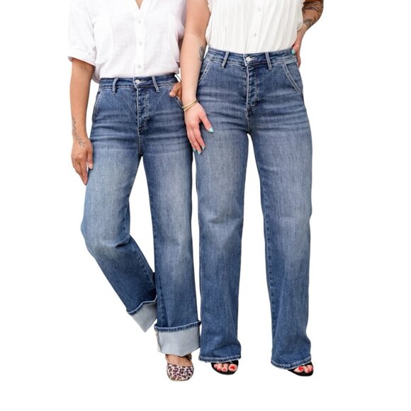 Mica Denim Wide Leg Womens Sz 27 High Rise Hidden Button Fly Medium Wash Jeans - Picture 4 of 15